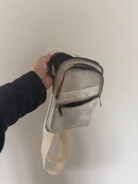 3 pocket Cream Crossbody Bag